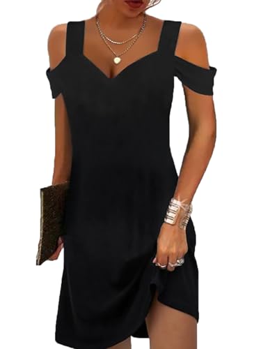 Image of Summer Dresses for Women 2026 Cold Shoulder V Neck Vintage Print A-Line Dress Beach Vacation Boho Mini Sundress