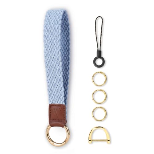 WEESMILE Key Chain, Stretchy Keychain Wristlet, Cute Wrist Lanyard Strap for Car Keys with D Ring for Women Men (Fish - Mist Blue)