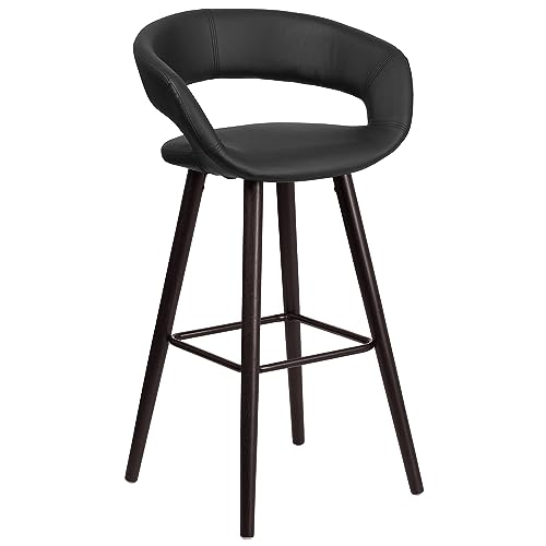 Taburete de bar Flash Furniture color capuchino con asiento de vinilo negro, altura fija, grado comercial miniatura 1