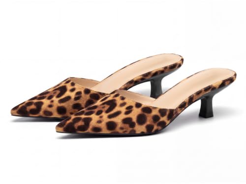 Image of Coutgo Womens Kitten Low Heels Mules Closed Pointed Toe Pumps Slip On Backless Dress Shoes
