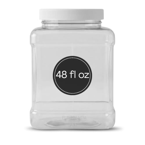Pride of India Clear Food Grade PET Plastic Jar – 48 Fluid Ounce | Square-Grip Plastic Containers...
