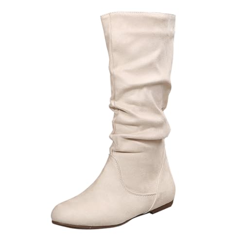 MJGkhiy Botas de Mujer Texanas Camperos Botas De Tacón Bajo Cowboy Botín Marrones Ante Botines Cómodos Cuero Boots Western Botas Negras, Color blanco., 41 EU