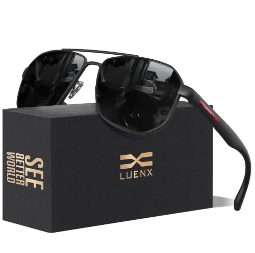 Luenx Aviator Polarized Sunglasses for Men: Square UV400 Driving