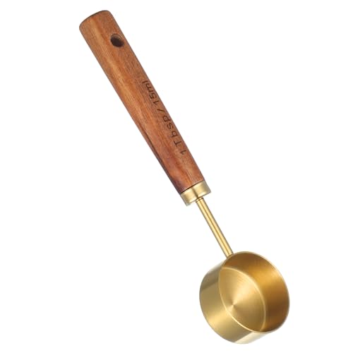 Tyqour Cuchara medidora de café, 1 cucharada, cuchara de acero inoxidable y madera, 1 cucharada de cuchara medidora, perfecta para café, té y más