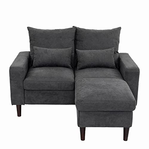 Panana 2 Seater with Footstool Chaise L-Shaped Corner Sofa Couch Armchair, Grey Linen Fabric