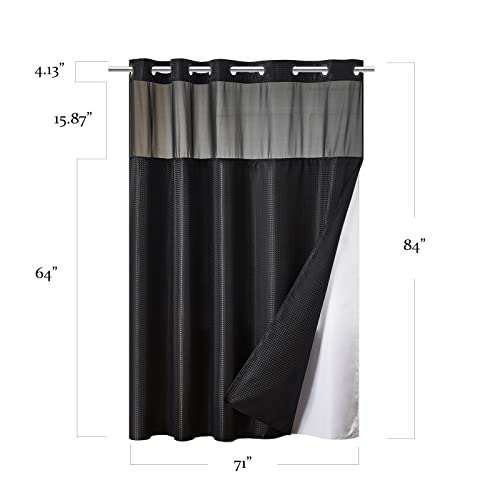 Extra Long No Hook Waffle Weave Shower Curtain With Snap In Fabric Liner Set,Heavy Duty Bathroom Curtains With See Through Window,Machine Washable & Waterproof,Black,71X84 Inch #TOP4