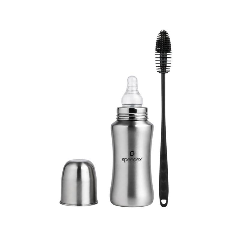 Speedex Stainless Steel Baby Feeding Bottle 150ml And Cleaning Brush Combo with Internal ML Marking (150 ML with 1 Brush and 1 Extra Nipple Free) - (Set of 1)-picture-24