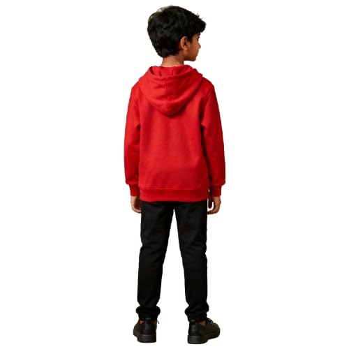 Image of Kids Winter Hooded Sweatshirt Set, Red and Black Cotton Tracksuit with Animal Print Design, Casual Wear for Toddlers