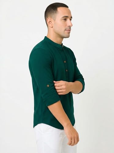 Image of DEELMO Combo of Men's Cotton Blend Solid Regular Fit Full Sleeve Short Kurta | Men's Trendy Short Kurta Pack of 2