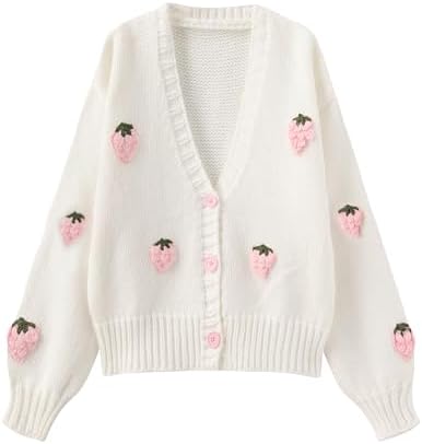 SYYRXB Kawaii Sweet Japonês Feminino Frutas Morango Rosa Bordado