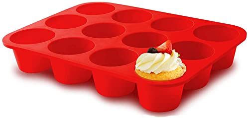 WARESHARK 12x Large Muffin Cupcake Yorkshire Pudding Silicone Bakeware Baking Mould Tray Non Stick Muffin Tray