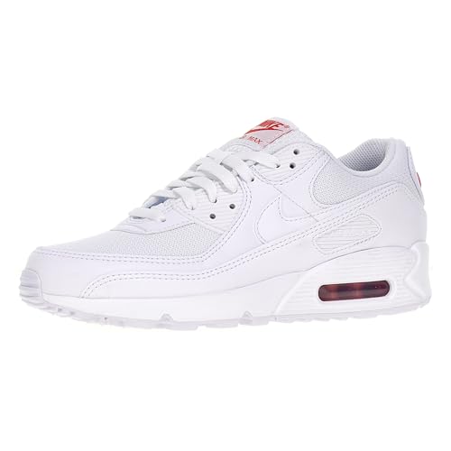NIKE Herren Air Max 90 Sneaker, White Lt Crimson, 43 EU