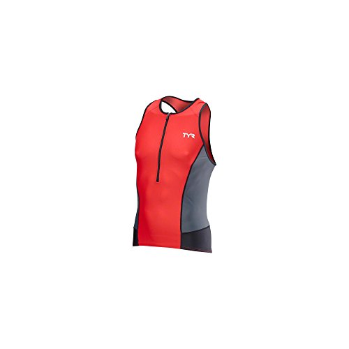 TYR Men's Competitor Tri Tank (Grey/Red, Small)