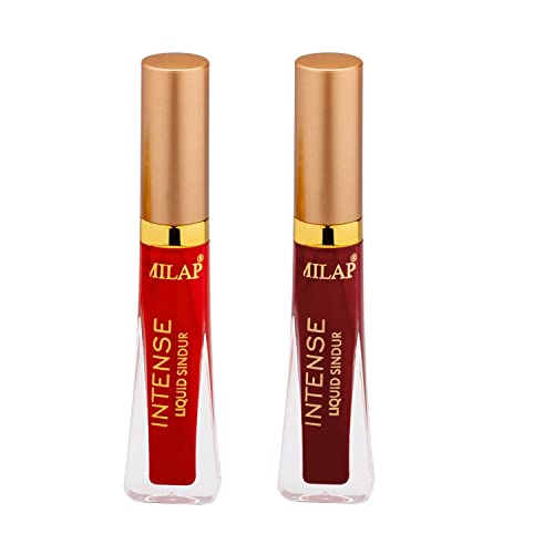 Image of MILAP Bridal Intense Matte Liquid Sindur, Red /Maroon, Waterproof Sindoor, Quick Drying Formula, Long Sponge Tip Applicator, Beauty products for Women, (Red & Maroon Sindoor 8ML EACH) Pack of 2