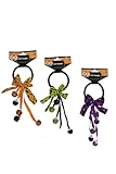 Halloween Door Hangers with Bells, Black Rope with Orange Purple Bows, Fall Holiday Decorations, 3 Pack