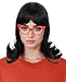 Codeven Short Black Flip Bob Wigs Halloween Costume Cosplay Wig for Women with Red Glasses Frame