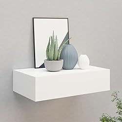 Cajoneras Flotantes Tidyard Estante con cajón de Pared, Estanteria Pared, Estante con Cajon, Msitas de Noche Colgantes, Estantes Flotantes, Estanteria Cubo,Blanco MDF 40x23,5x10 cm