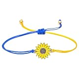 Pulsera de la paz con girasol, bandera de Ucrania, hilo de cera azul y amarillo, collar largo de tejido amigo con la unidad de Ucrania