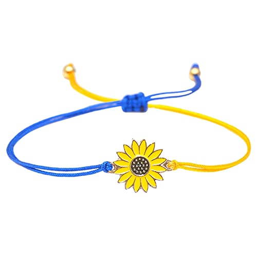 Bracelet de Paix Tournesol symbole d'unité et amitié avec l'Ukraine fil tressé