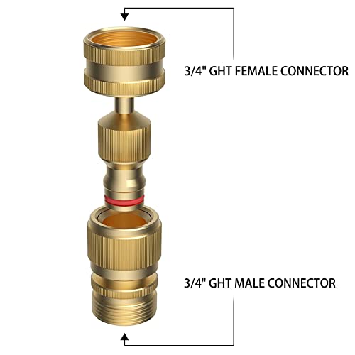 Image of Swivel All-Metal Garden Hose Adapter, Solid Brass 3 /4 inch Pipe Quick Connector | Male Female Flexible Pipe Kink Protector, Easy to Connect and Lock, Connect Outdoor Faucet to Garden Hose