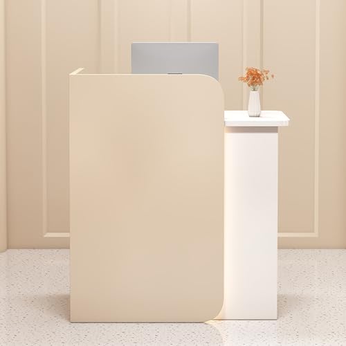 Mostrador de Recepción con iluminación LED, Mueble de recepción con Cajón con cerradura Mostrador de Venta Pequeño para Cafés, Oficinas, Tiendas, Peluquerías(Amarillo Almendra+Blanco   100x45x100cm)