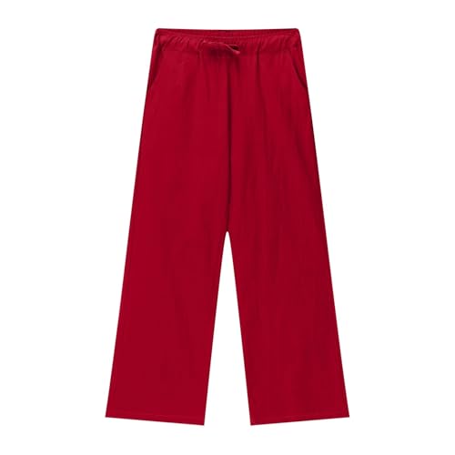 Girls Linen Pants Teen Casual Summer Trousers Lightweight Loose Fit Elastic Waist Comfortable Long Solid Plus4