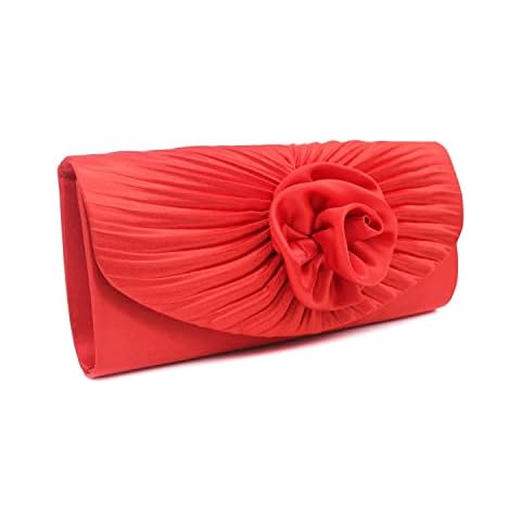 Women's Satin Clutch Bag with 3D Rose Flower Cover