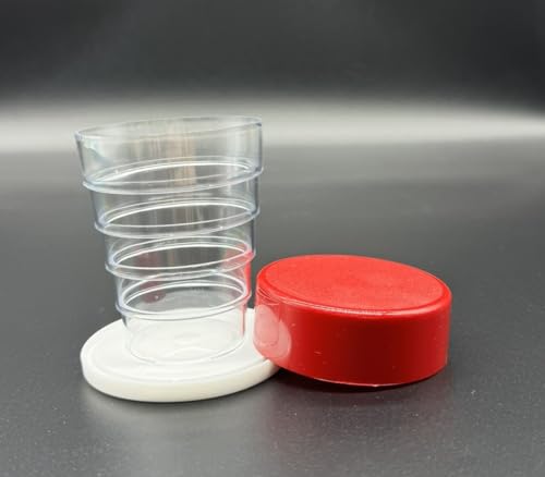 Kimmel Klappbecher Das Original mit Spiegel, Faltbecher, Zahnputzbecher, Trinkbecher, für Picknick Reisen Haushalt Outdoor Wandern Camping, Farbe Deckel rot