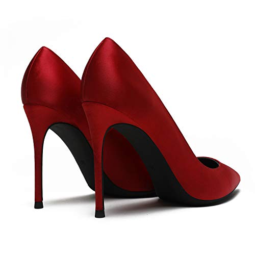 MOOMMO Women Satin High Heel Pumps Pointed Toe Sexy Stilettos 4 inch Slip On Formal Dress Shoes for Ladies Wedding Party Evening Work 4-13 M US4