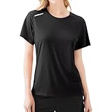 [THREEGUN] スポーツシャツ レディース 冷感 半袖 ヨガウェア トップス スポーツシャツ 半袖tシャツ 冷感シャツ ラッシュガード 吸汗速乾 UVカット(ブラックL)