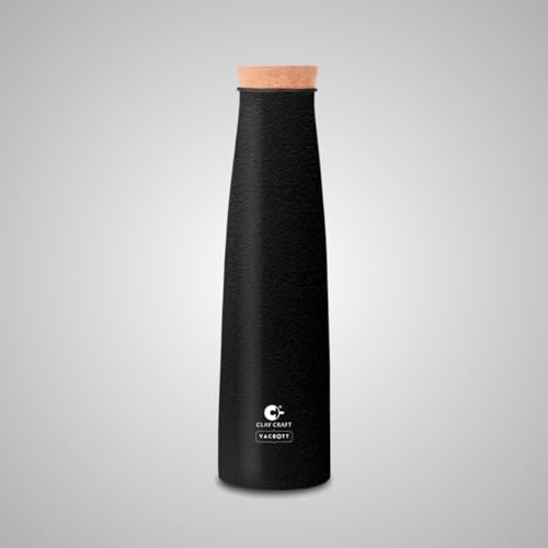 Image of Clay Craft Vacbott Crest Combo Set Single Walled Non Insulated Water Bottle, 900ml, with Single Walled Victor Mug Set of 2 (Black) Steel Bottles for School, Office, Home, Gym, Leakproof, Rust free