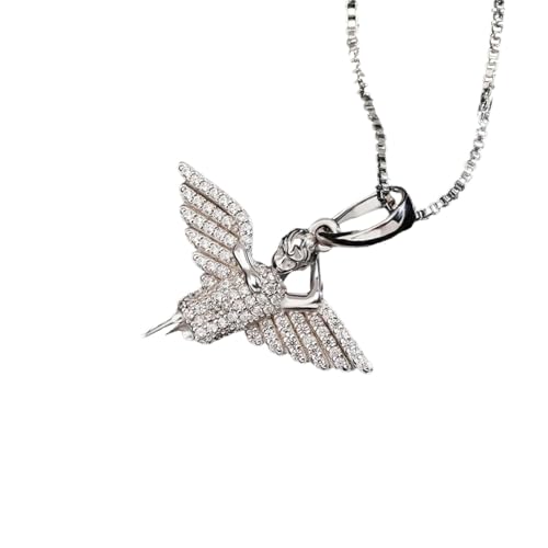 Collier Ange Argent 925 Durable, Pendentif Zircon Cubique Glacé Anti-Ternissement Femme