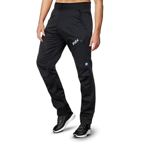 FDX Men's Cycling Trousers Windproof Thermal Mountain Bike Pants Outdoor Sport Hiking Trousers with Zip Pockets for Camping Skiing Climbing MTB and Running (Black-XL)