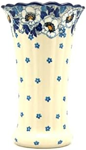 Polish Pottery Vase - Medium Fluted - White Poppy