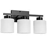 Capaaobc 3 Light Bathroom Vanity Light, Black Bathroom Light Fixture, Modern Vanity Lights for Bathroom with Milky White Glass Shades
