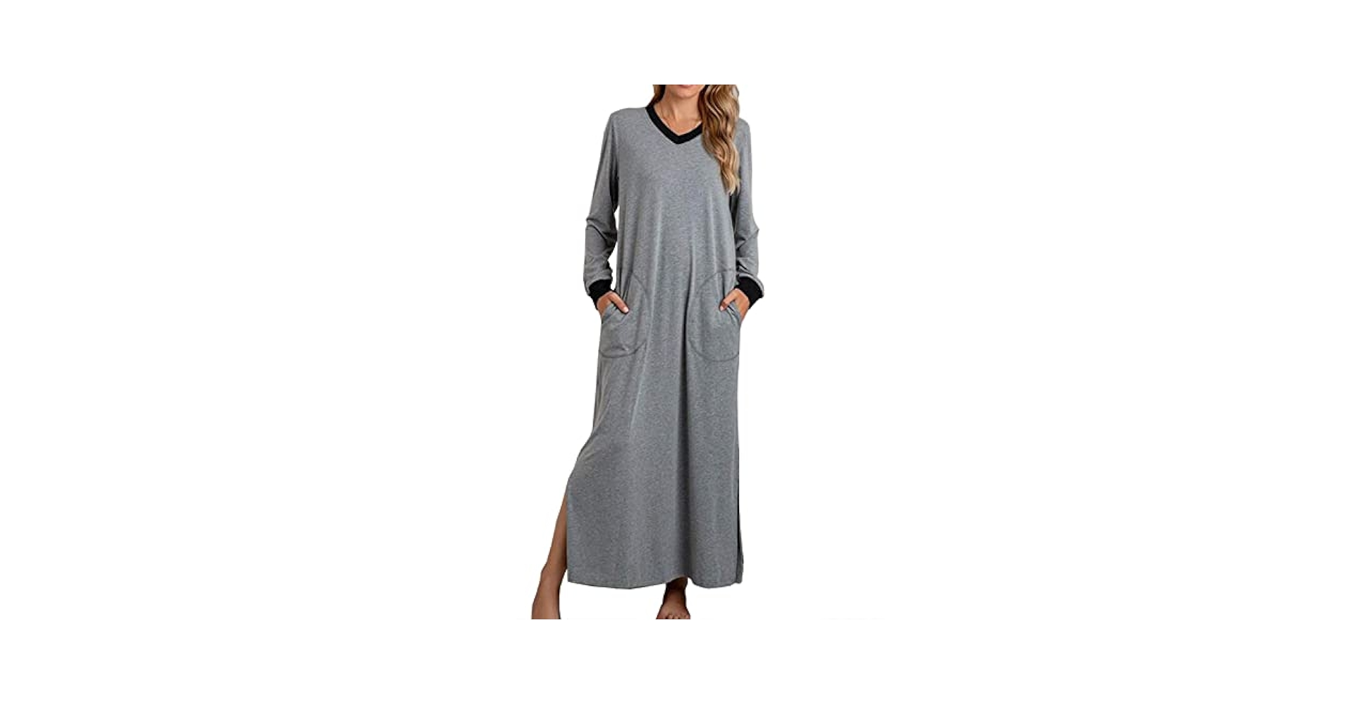 ★MAINBOOTH★Nighty Night Sweatshirt(VINTAGE KHAKI)★正規品 Womens Nightgowns Long Sleeve Maxi House Dress Casual