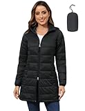 ROYAL MATRIX Women's Packable Puffer Coat, Regular and Plus Size Lightweight Puffer Coat Long Puffer Coat with Hood (Black, L)