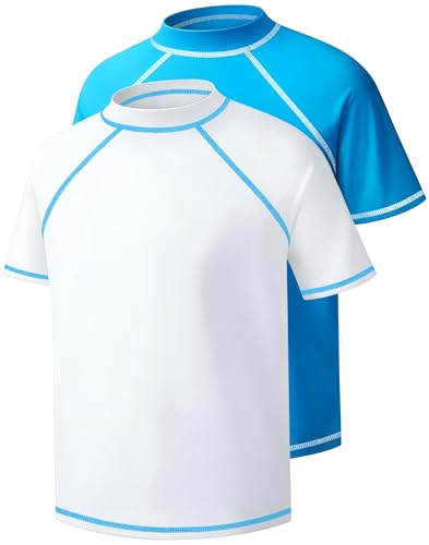 Image of Boys Rash Guard Short Sleeve UPF50+ Sun Protection Water Beach Swim Shirt