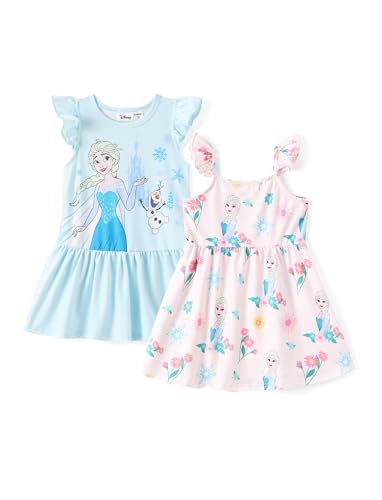 Image of Disney Frozen Elsa Princess Minnie Mouse Stitch Toddler Girl Dresses 2 Pack Short Ruffle Sleeve Costume Set Outfit 2-13 Years