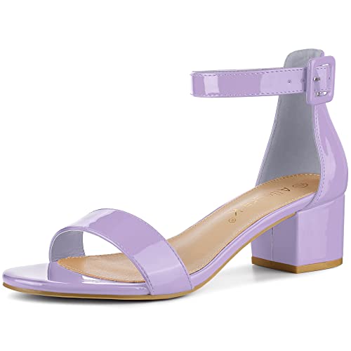 Allegra K Women's Open Toe Low Block Heel Ankle Strap Purple Sandals 7.5 M US