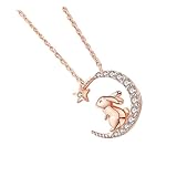 UKCOCO Collar de Cadena de Plata de Ley S925 Conejo y Luna Diseño Creativo para Mujer y Niña para Disfraces de Fiesta y Celebraciones