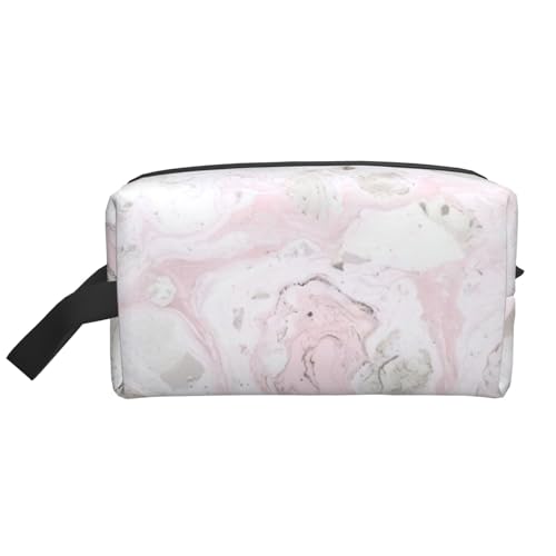Portable Pink Abstract Ink Marble Gray Artistic Print Toiletry Bag,Multi Functional Lightweight Large Capacity Storage Pouch