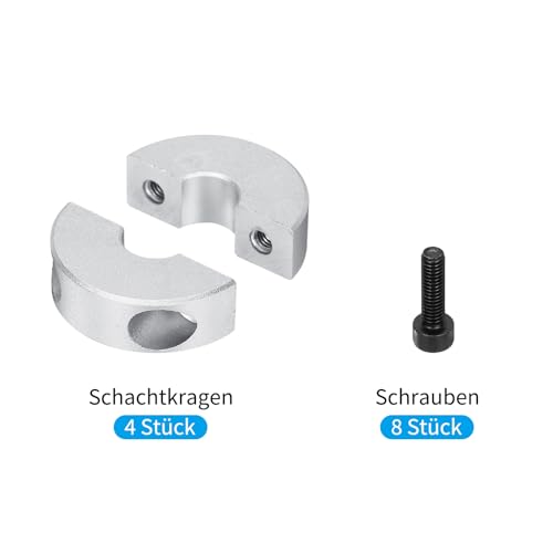 QUARKZMAN Aluminium Stellringe 8 mm Innendurchmesser Doppelt Geteilter Klemmring Silber Wellenring Bohrung Set-Schrauben Klemmringe Tiefenanschlag für Bohrer Auto Robotik 4 Stück