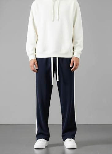 Image of INDICLUB Men's Track Pants with Side Stripe, Drawstring Waist, Straight Leg