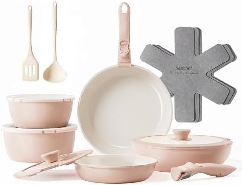 Redchef 16 Piece Non-Stick Ceramic Cookware Set with Removable Ha...