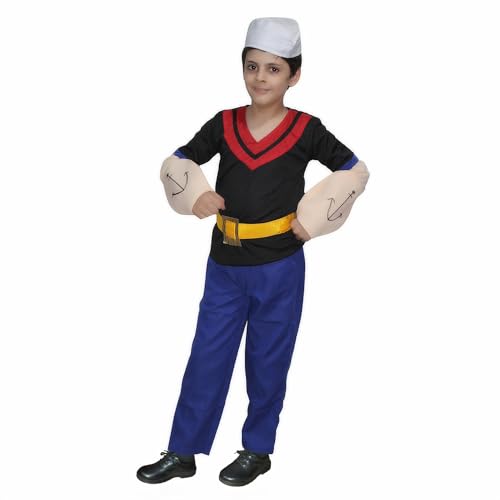 Image of Kaku Fancy Dresses Polyester Sailor Man Cartoon Costume -Blue & White, 5-6 Years, For Boys
