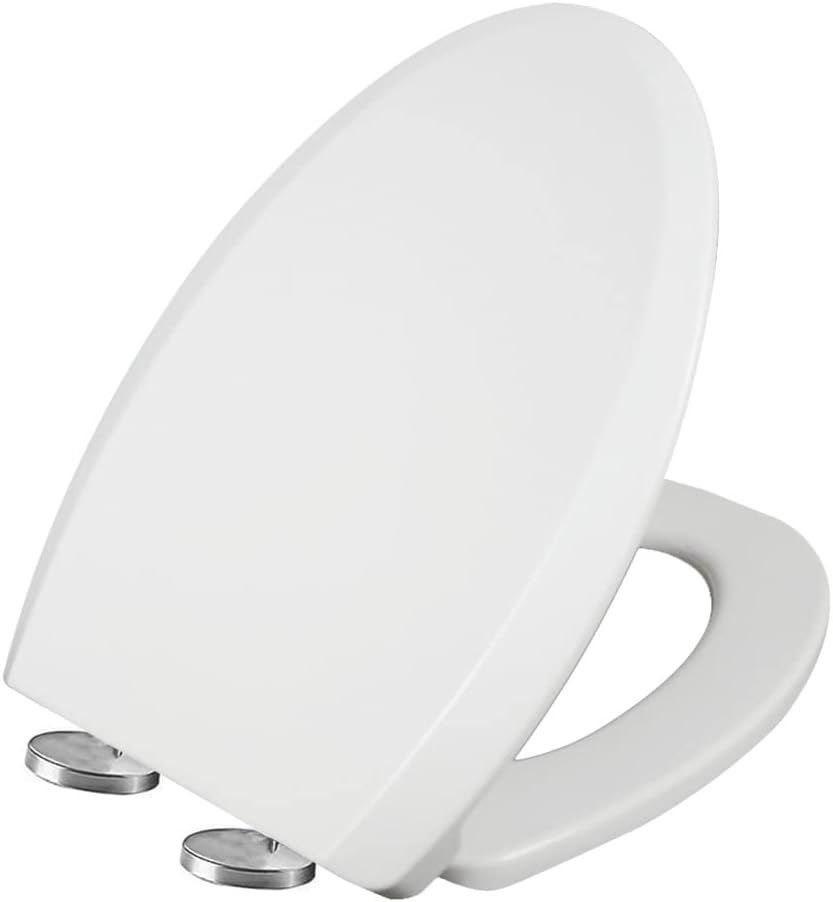 SouNor TU901 Elongated Toilet Seat Universal Seat Cover Lid Slow Soft Quiet Close Easy Clean and Install with Non-Slip Seat Bumpers Durable UF Materials, White.