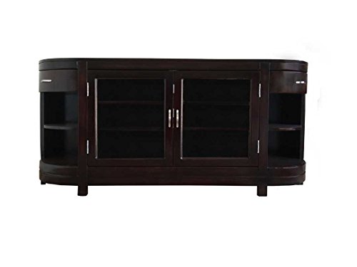 Image of APRODZ Riera Mango Wood Royal TV Unit for Living Room with Front Door & Side Open Shelves for Storage - Dark Grey Finish (170x45x81)