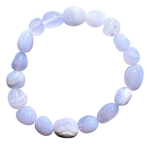 Zenergy Gems CHARGED 7" Premium Grade Natural Blue Lace Agate Crystal Nugget Bead Bracelet Tumble Polished Stretchy + Selenite Heart Charging Crystal Included