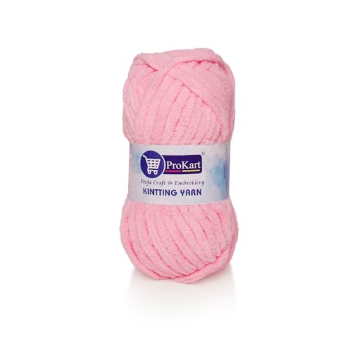 Image of ProKart Premium Blankie Wool, Plush & Cuddly, Chenille Yarn Supersoft Hand Knitting Wool Ball | Blanket Thick /Mottu Yarn Ball Suitable for Hand Knitting and Crocheting (Baby Pink, 100gms x 4 Pack)